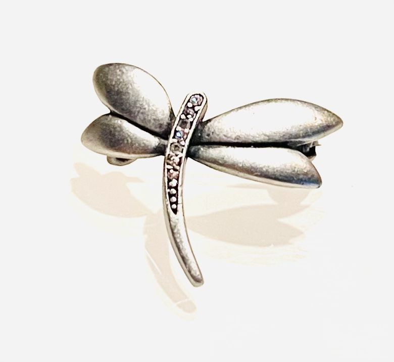 Vintage Pewter Dragonfly Brooch Signed LR