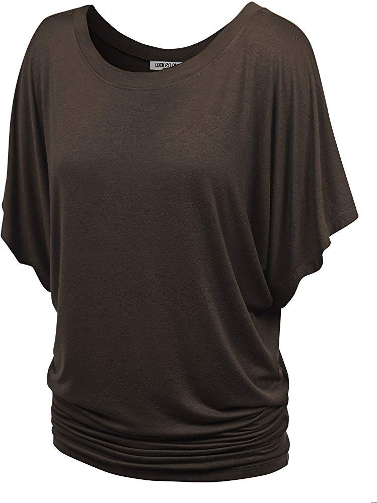 Lock and Love Women's Solid Short Sleeve Boat Crew Neck V Neck Dolman Top (small)