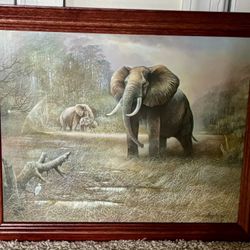 Cherry Framed African Elephant Print Artist Ruane Manning
