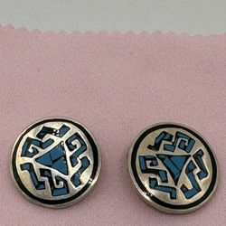 Vintage Sterling Silver Turquoise Inlay Clip On Mexico Weighs14.61 Grams Good Condition 