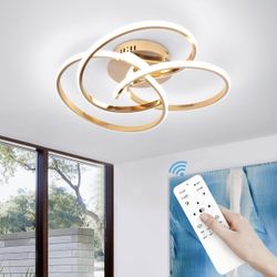CANEOE Modern LED Ceiling Light Fixture, 42W Gold Dimmable Flush Mount Ceiling Light with Remote Control, Curve Design Close to Ceiling Lamp for Bedro