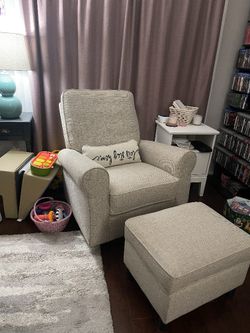 Cottage Chic Beige Swivel Glider & Ottoman