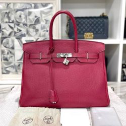 Hermes Birkin 35 Togo Ruby Silver Hardware Handbag
