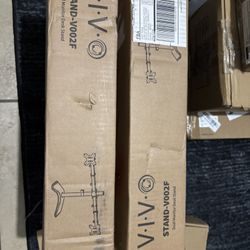 VIVO STAND-V002F Dual LED LCD Monitor Free-Standing Desk Stand for 2 Screens up to 27 Inch Heavy-Duty Fully Adjustable Arms with Max VESA 100x100mm