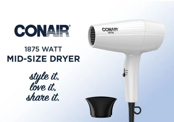 Conair Mid-Size Dryer, 1875 Watts, 2 Heat/Speed Settings, White