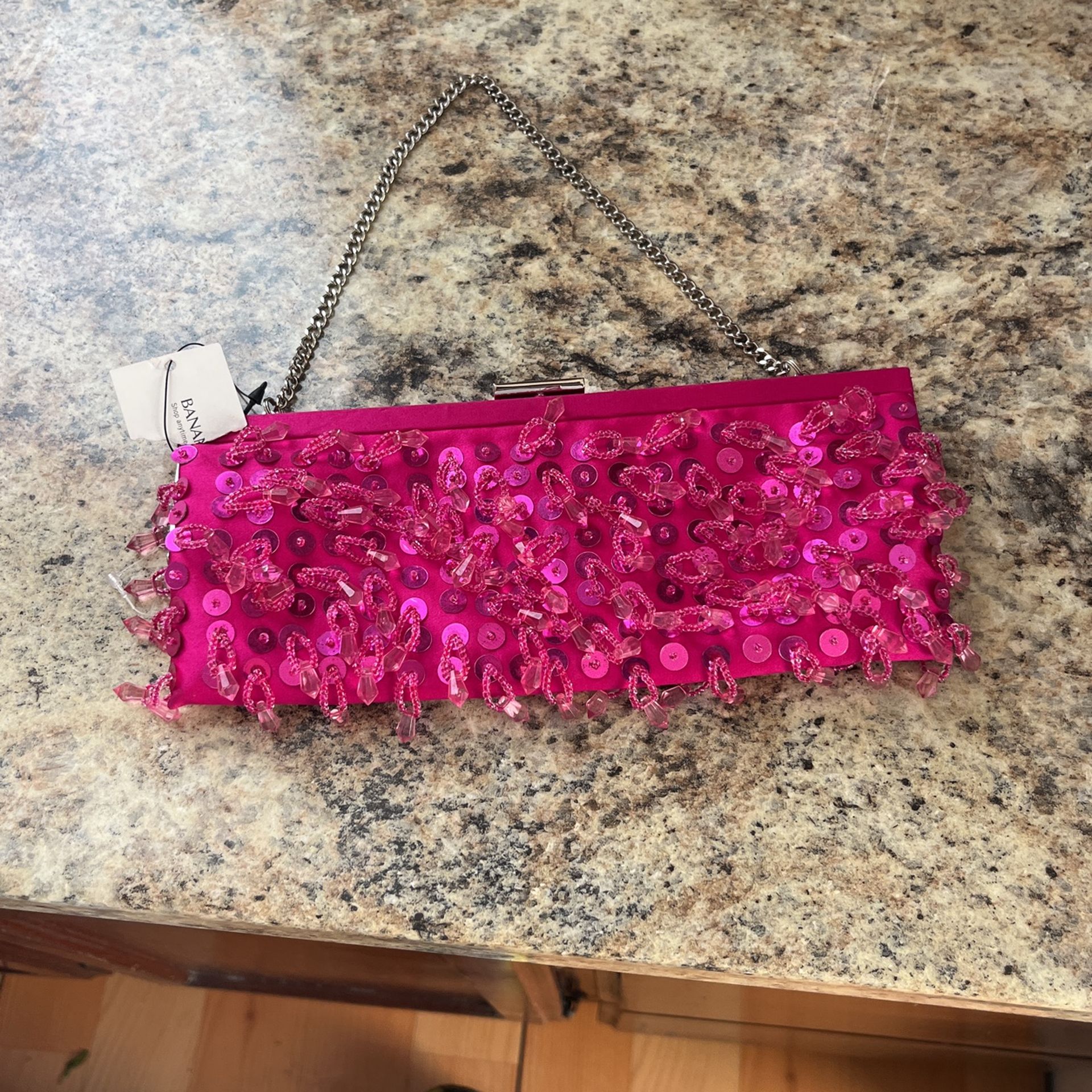 Vintage Banana Republic Pink Sequin Beaded Clutch Purse Y2K 90s