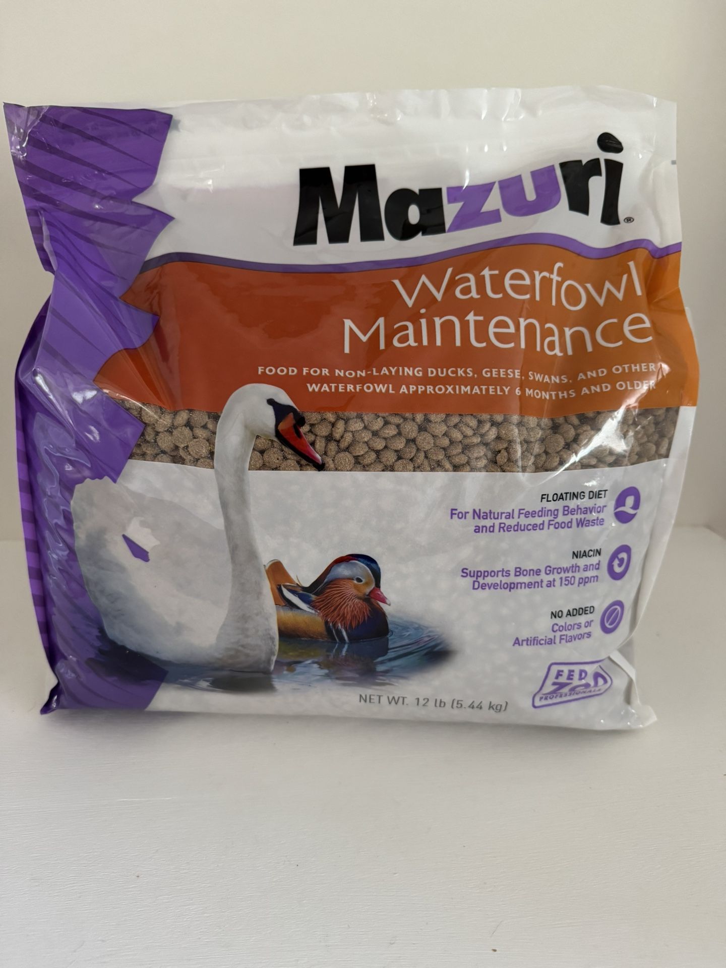 12 Lb. Bag Of Mazuri Waterfowl Maintenance Food For Non-Laying Ducks, Geese, Swans And Other Waterfowl
