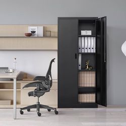 Metal Storage Cabinets with Locking Doors and Adjustable Shelves, Steel Storage Cabinet for Garage, Office, Classroom - Black