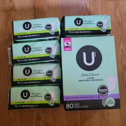 U BY KOTEX BOX OF (80 Count) Extra  Coverage Liners & 5 Packs Of  Individually Long Liners(16 Count) For $12/$12 Por Los 6