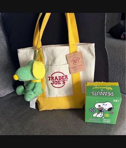 Trader Joe's Mini Canvas Tote Bag with Peanuts Bundle