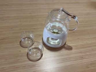 Clear Glass Teapot Set with Tea Warmer & 2 Double-Wall Glass Cups