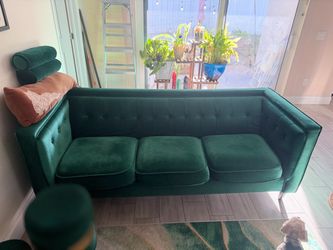 Emerald Green Velvet Tufted 3-Seat Sofa