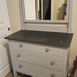 Antique Dresser with Mirror & Wheels