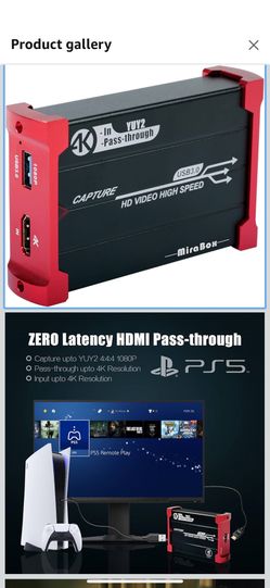 Mirabox Capture Card for Nintendo Switch,USB3.0 1080P 60FPS Video Audio Capture Card,Support 4K@30Hz Input and Passthrough for PS4 PS5 DSLR Xbox Strea