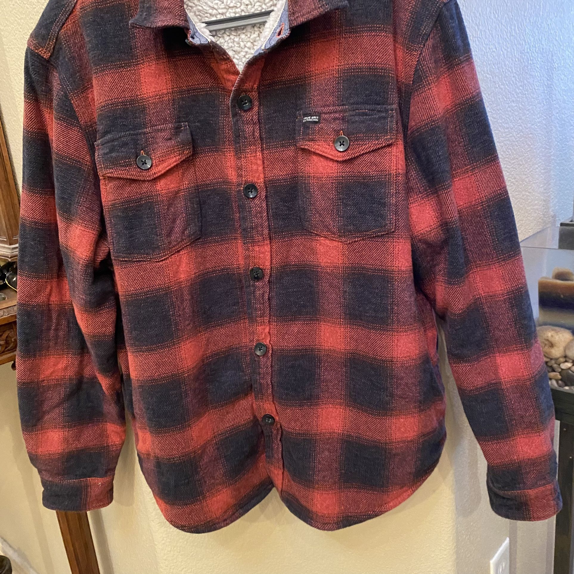 TRUE GRIT Men Red Plaid Sherpa Lined Roadhouse Summit Shirt Jacket