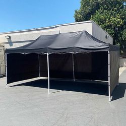 (NEW) $225 Heavy-Duty Black 10x20 FT Canopy with (4 Sidewalls) Ez Pop Up Outdoor Party Tent w/ Carry Bag