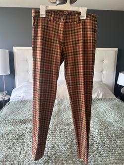 J. McLaughlin Plaid Ankle Pants Women’s Size 2 Camel Burgundy Stretch Slim Career