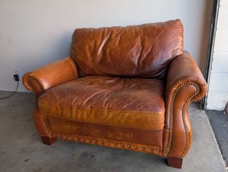 Leather Chair And Heavy Oak Coffee Table