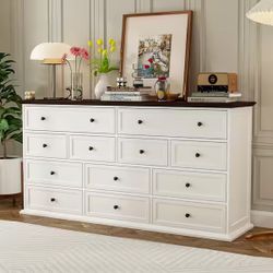 12-Drawer White Wood Dresser Storage Cabinet Vintage Style 31.5 in. H x 61 in. W x 15.7 in. D