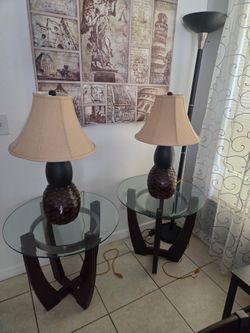 Matching Glass End Tables with Lamps