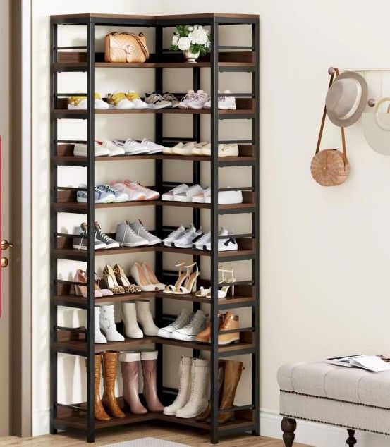 XK00557 9-Tier Corner Shoe Rack, Freestanding Shoe Storage Shelf