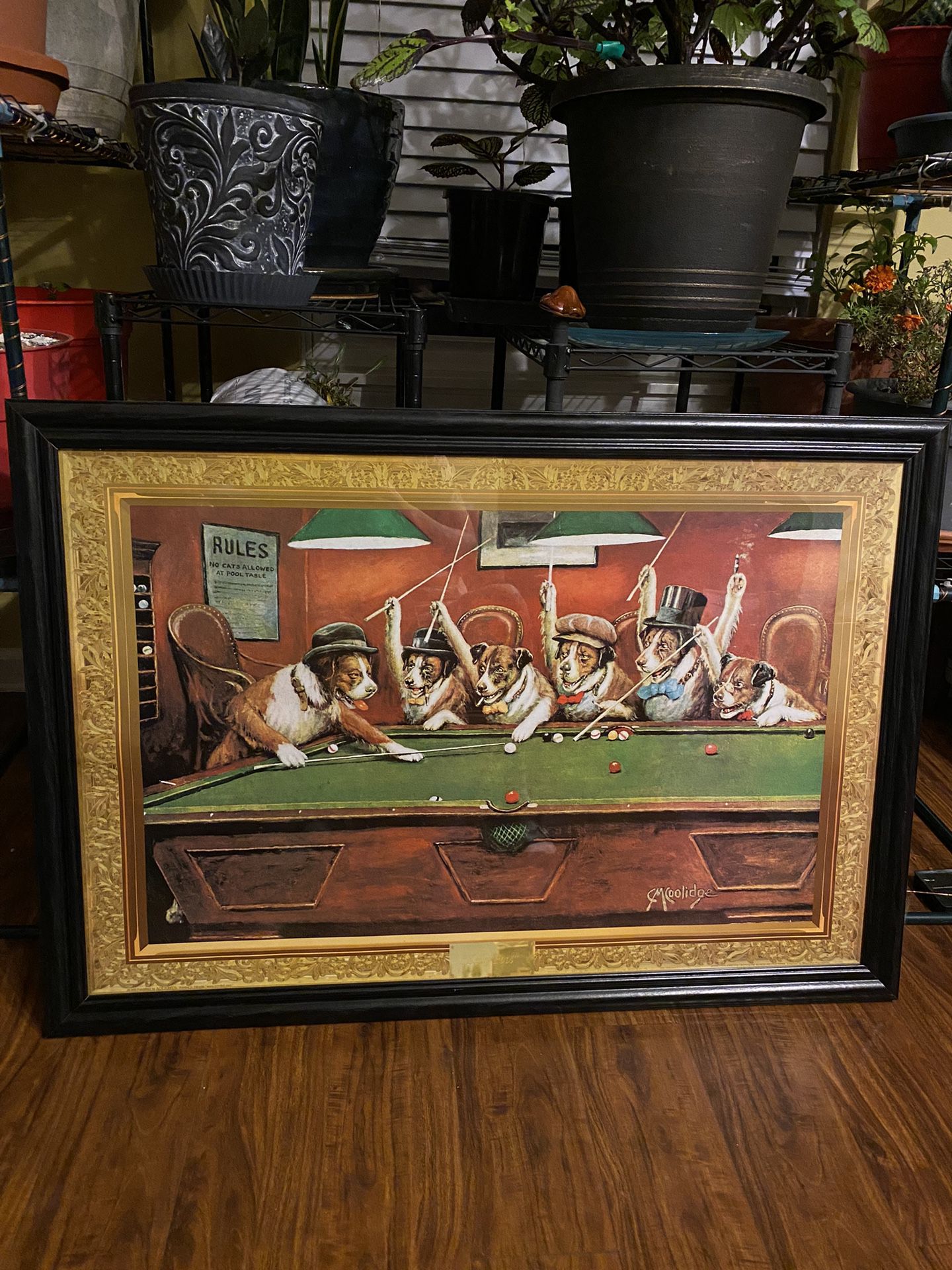 Dogs Playing Pool Framed Poster