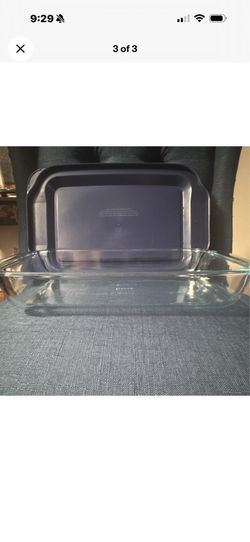 Pyrex 3 Qt Clear Glass Rectangular Baking Dish w/ Blue Lid, Oven Safe, 2pc