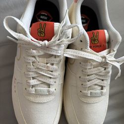 Nike Air Force 1 Peace Women's Sneakers White Leather Canvas DQ7656-100