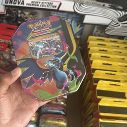 Mega Charizard x ex tin 4 pack Pokemon cards