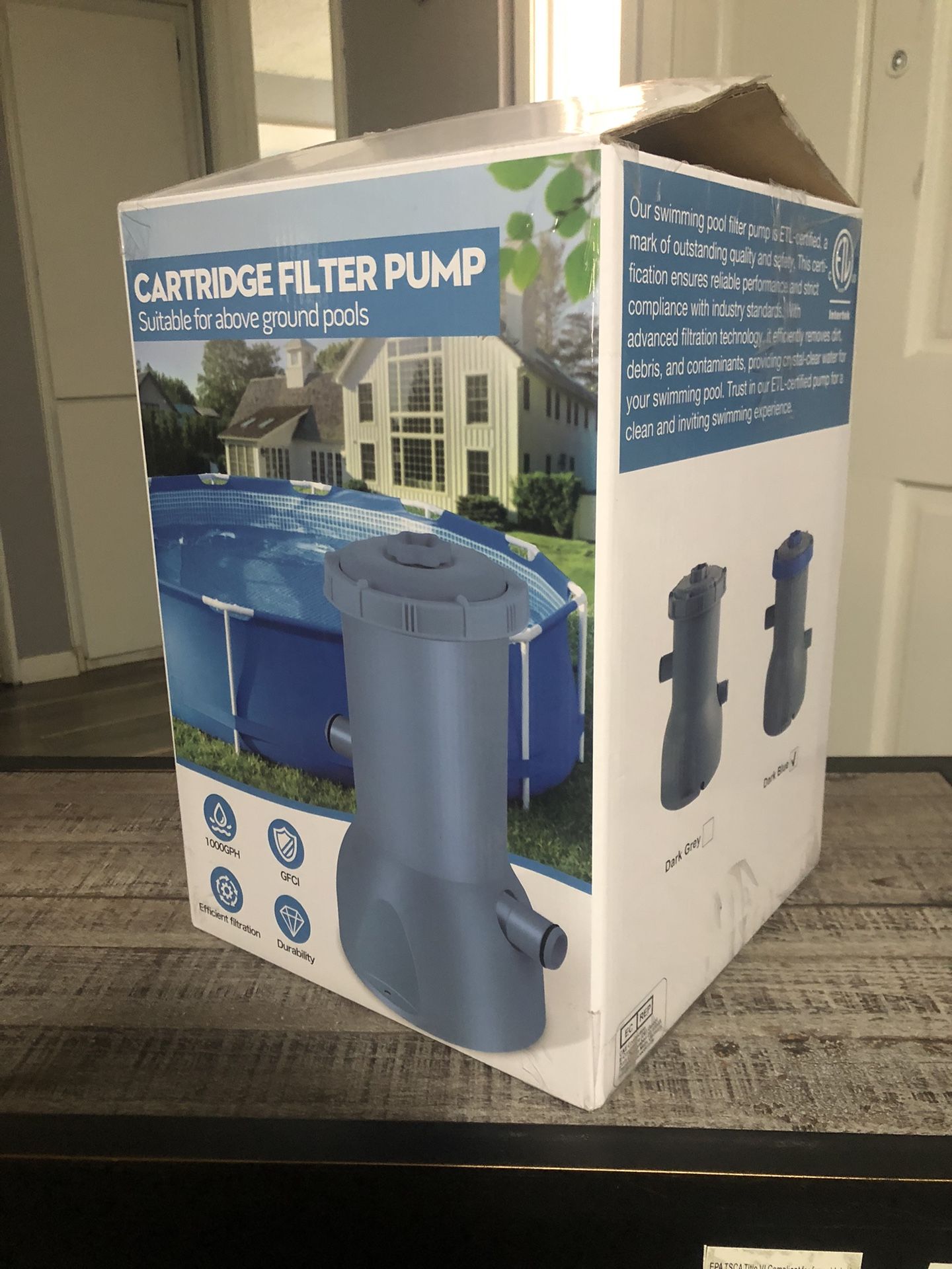 Pro Series 1000 GPH Above Ground Pool Filter Pump, Powerful Pool Cartridge Filter Pump, Water Circulation and Filtration System -Improved Water Clean