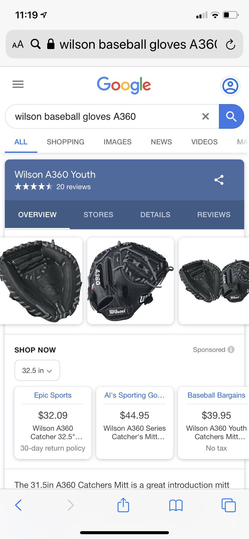 A360 Wilson Baseball Glove