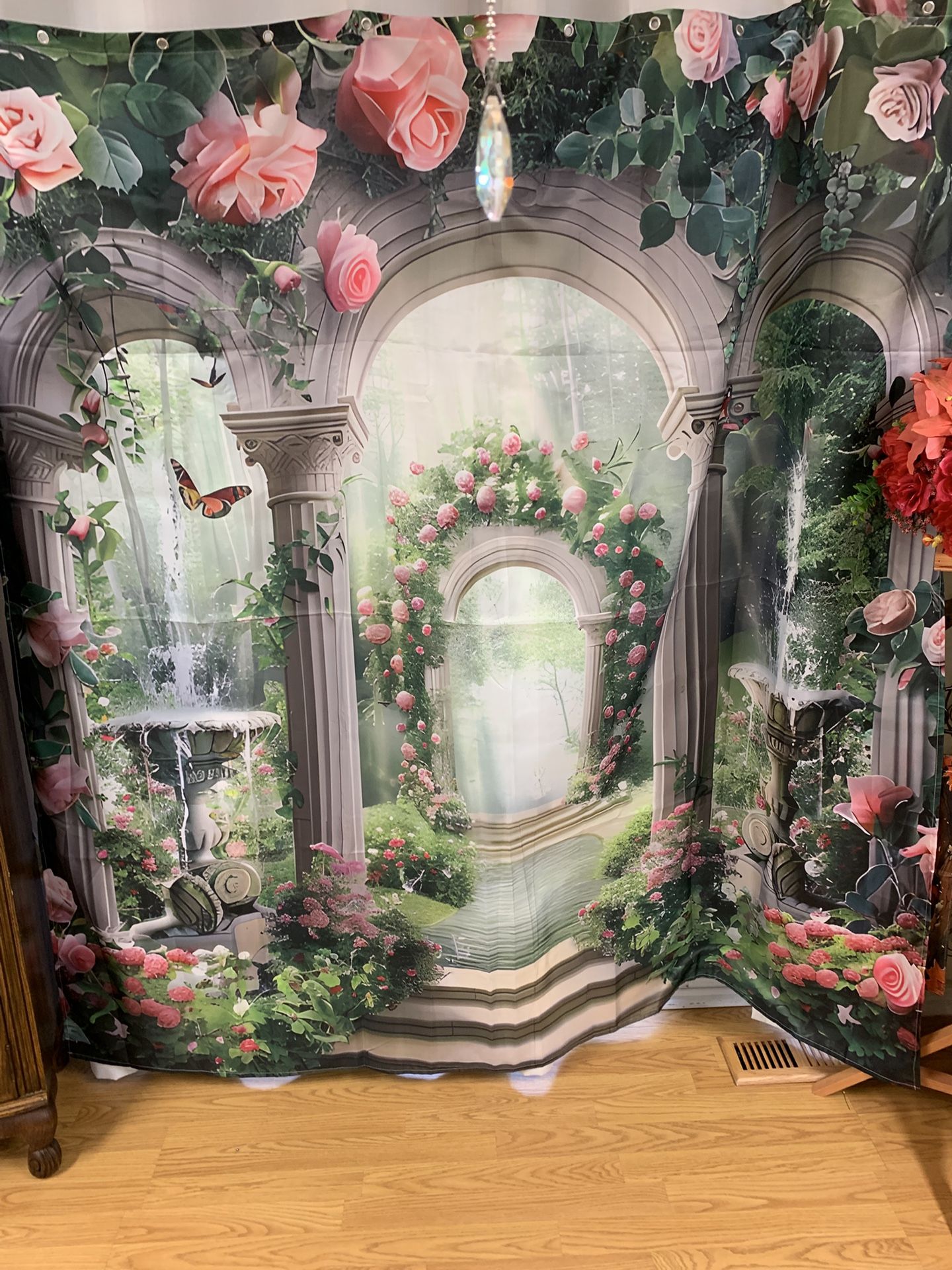 Brand New Beautiful Pink Roses Floral Shower Curtain