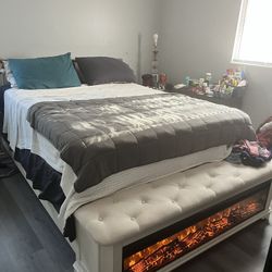 Queen Bed frame With 70 Inch Fireplace 