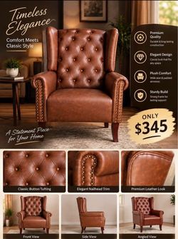 Brown Leather Wingback elegy Accent Chair