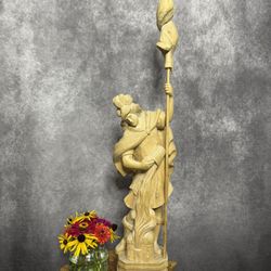Handmade St. Florian Wooden Carving Large Statue Figurine Firefighter 