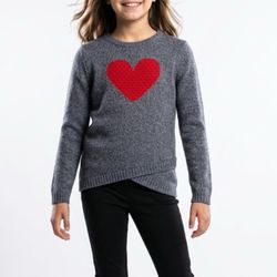 Tahari Kids Intarsia Heart Knit Sweater Gray Red Size L 10-12 Soft Crewneck