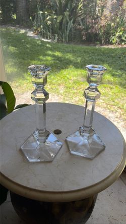 Pair of Val St. Lambert Crystal Candle Holders
