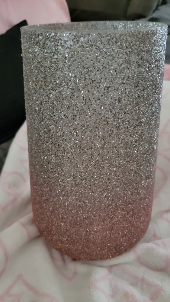 Pink & Gray Hombre Sparkly Candle