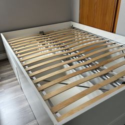 White Bed Frame with Storage Drawers