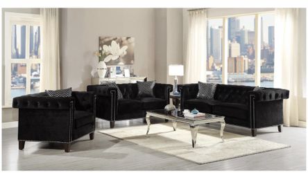Black Velvet 2 Pcs Sofa Set