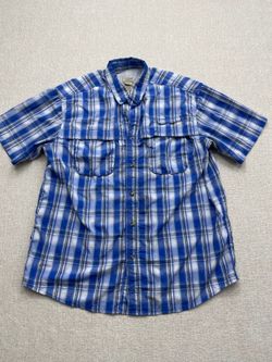 L.L.Bean Men's Blue Plaid Short Sleeve Button-Up Shirt Size Large