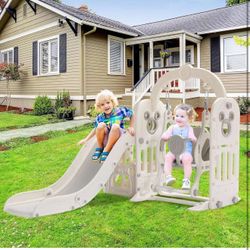 Swing Slide for Kids, 6 in 1 Slide Climber for Toddler, with Ball & Hoop,  (White) H-23