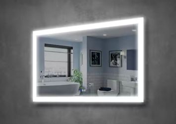 Welfor LED Bathroom Mirror 55-in x 32-in Polished Frameless Rectangle Dimmable LED Lighted Fog Free Bathroom Vanity Mirror