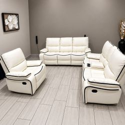 3-Piece Leather Reclining Sofa Set