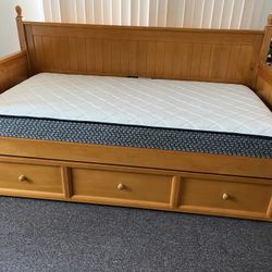 Wooden Twin Bed With Pull Out Storage 