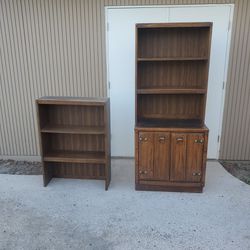 antique cabinet and bookshelves