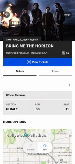 Bring me the horizon Hollywood Palladium  Balcony Table seat 4/23