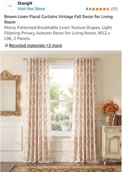NEW 52”x 96” Brown Floral Linen-Look Curtains – 2 Panels