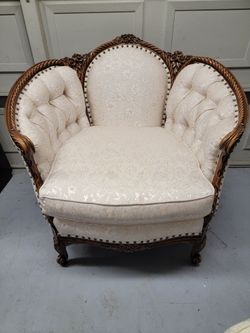 Vintage Tufted Throne Carved Oak Armchair
