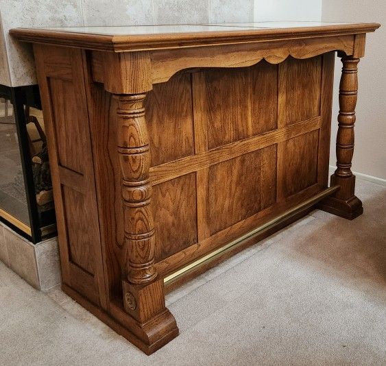 Antique Vintage Oakwood Marble & Brass Bar!!